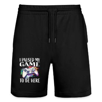 Ich pausierte mein Spiel – farbiges Gamepad - Stanley/Stella Unisex Bio Joggingshorts Trainer  - Schwarz - Vorne - Nik (191cm) & Marisol (170cm)