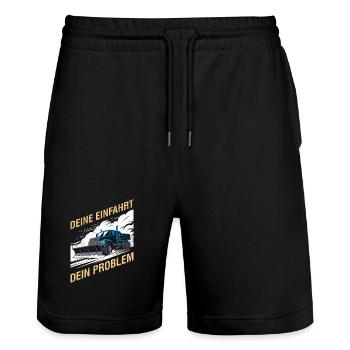 Winter service YOUR DRIVEWAY YOUR PROBLEM Funny - Stanley/Stella Trainer Unisex Organic Jogging Shorts - black - Front - Nik (191cm) & Marisol (170cm)
