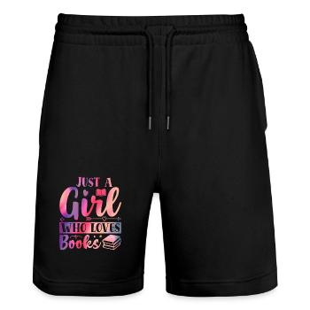 Just a girl who loves books - Stanley/Stella Trainer Unisex Organic Jogging Shorts - black - Front - Nik (191cm) & Marisol (170cm)