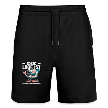 The location is drunken fish - Stanley/Stella Trainer Unisex Organic Jogging Shorts - black - Front - Nik (191cm) & Marisol (170cm)