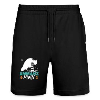 Ostsee Urlaub UMMANZ MOIN Lustiges - Stanley/Stella Unisex Bio Joggingshorts Trainer  - Schwarz - Vorne - Nik (191cm) & Marisol (170cm)