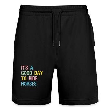 It's A Good Day To Ride Horses - Stanley/Stella Trainer Unisex Organic Jogging Shorts - black - Front - Nik (191cm) & Marisol (170cm)