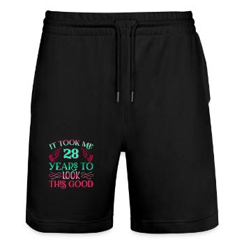 It took 28 years to look so good - Stanley/Stella Trainer Unisex Organic Jogging Shorts - black - Front - Nik (191cm) & Marisol (170cm)