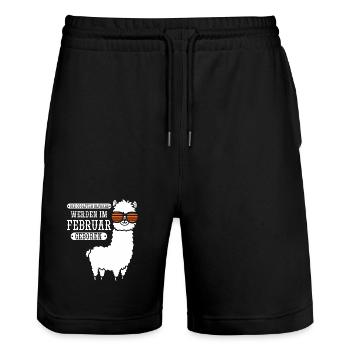 February Birthday Alpaca Saying Funny - Stanley/Stella Trainer Unisex Organic Jogging Shorts - black - Front - Nik (191cm) & Marisol (170cm)