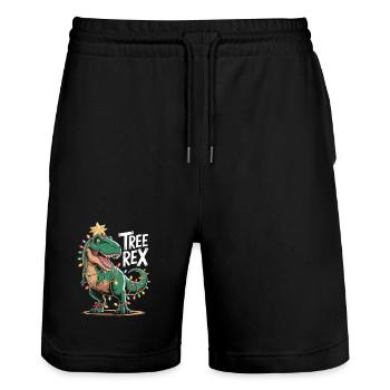 T-shirt de Noël T-Rex – Dinosaure avec guirlandes lumineuses - Short de jogging bio TRAINER Stanley/Stella unisexe - noir - Devant - Nik (191cm) & Marisol (170cm)