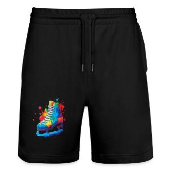 Patin à Glace Splash Art - Design Sports d’Hiver - Stanley/Stella Trainer Unisex Organic Jogging Shorts - black - Front - Nik (191cm) & Marisol (170cm)