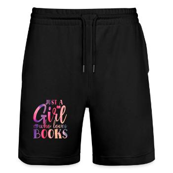 Just a girl who loves books - Stanley/Stella Trainer Unisex Organic Jogging Shorts - black - Front - Nik (191cm) & Marisol (170cm)