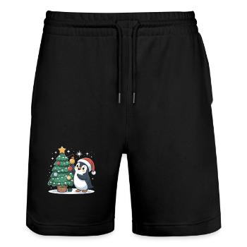 Pingouin décore le sapin de Noël - Short de jogging bio TRAINER Stanley/Stella unisexe - noir - Devant - Nik (191cm) & Marisol (170cm)