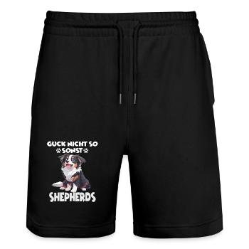 Berger australien propriétaire de chien en promenade australienne - Short de jogging bio TRAINER Stanley/Stella unisexe - noir - Devant - Nik (191cm) & Marisol (170cm)