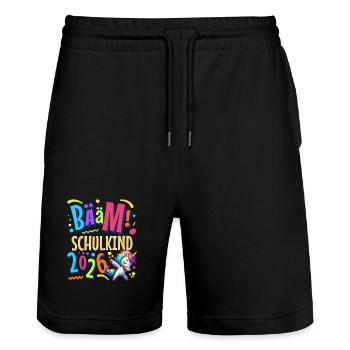 Bääm Écolier 2026 - Short de jogging bio TRAINER Stanley/Stella unisexe - noir - Devant - Nik (191cm) & Marisol (170cm)