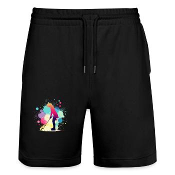 Golf, Golferin, Golfspielerin Frau, Golfgrafik - Stanley/Stella Unisex Bio Joggingshorts Trainer  - Schwarz - Vorne - Nik (191cm) & Marisol (170cm)