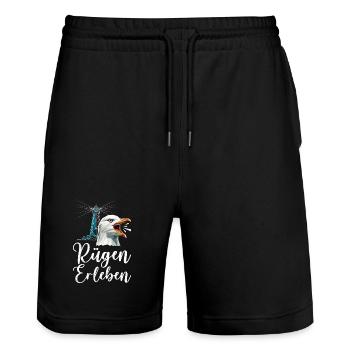 Rügen Urlaub RÜGEN ERLEBEN Ostsee Lustiges - Stanley/Stella Unisex Bio Joggingshorts Trainer  - Schwarz - Vorne - Nik (191cm) & Marisol (170cm)