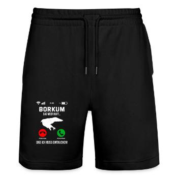 Nordsee BORKUM DAS MEER RUFT ICH MUSS EINTAUCHEN - Stanley/Stella Unisex Bio Joggingshorts Trainer  - Schwarz - Vorne - Nik (191cm) & Marisol (170cm)