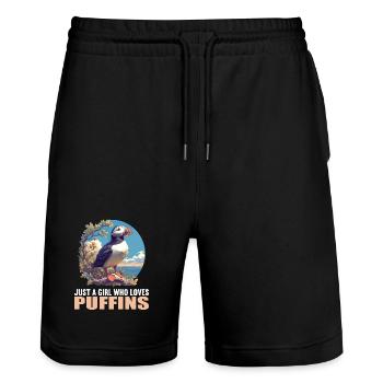 Puffin Papageientaucher - Stanley/Stella Unisex Bio Joggingshorts Trainer  - Schwarz - Vorne - Nik (191cm) & Marisol (170cm)