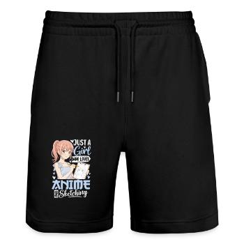 Just A Girl Who Loves Anime And Sketching - Stanley/Stella Unisex Bio Joggingshorts Trainer  - Schwarz - Vorne - Nik (191cm) & Marisol (170cm)