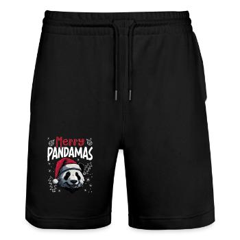 Merry Pandamas Lustiges Panda Weihnachtsmotiv - Stanley/Stella Unisex Bio Joggingshorts Trainer  - Schwarz - Vorne - Nik (191cm) & Marisol (170cm)
