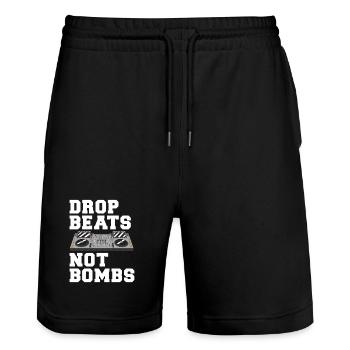 Drop Beats Not Bombs Devise DJ - Short de jogging bio TRAINER Stanley/Stella unisexe - noir - Devant - Nik (191cm) & Marisol (170cm)