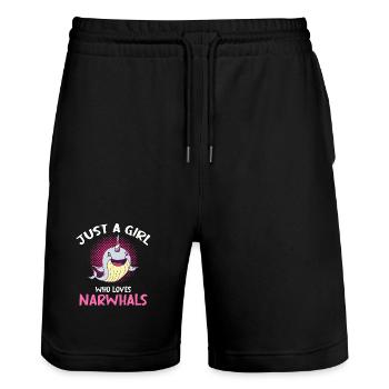 Just A Girl Who Loves Narwhals - Stanley/Stella Unisex Bio Joggingshorts Trainer  - Schwarz - Vorne - Nik (191cm) & Marisol (170cm)