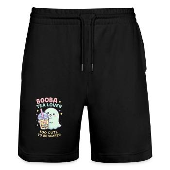 Bubble Tea Ghost, Cute Boba Lover - Stanley/Stella Trainer Unisex Organic Jogging Shorts - black - Front - Nik (191cm) & Marisol (170cm)