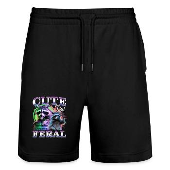 Funny Raccoon - Stanley/Stella Unisex Bio Joggingshorts Trainer  - Schwarz - Vorne - Nik (191cm) & Marisol (170cm)