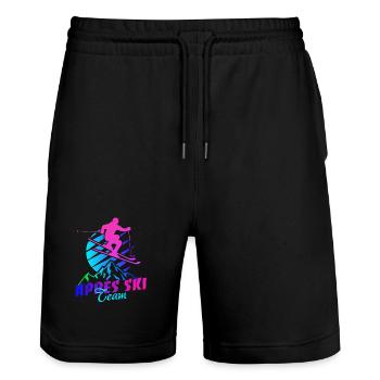 Après l’équipe de ski, sports d’hiver, vacances de ski, années 80 - Short de jogging bio TRAINER Stanley/Stella unisexe - noir - Devant - Nik (191cm) & Marisol (170cm)