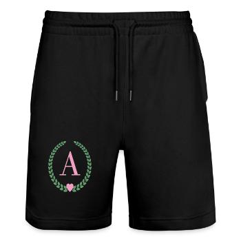 Buchstabe A-Monogramm - Stanley/Stella Unisex Bio Joggingshorts Trainer  - Schwarz - Vorne - Nik (191cm) & Marisol (170cm)
