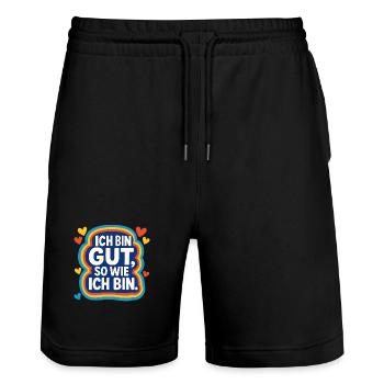 ich bin gut so wie ich bin, affirmation - Stanley/Stella Unisex Bio Joggingshorts Trainer  - Schwarz - Vorne - Nik (191cm) & Marisol (170cm)