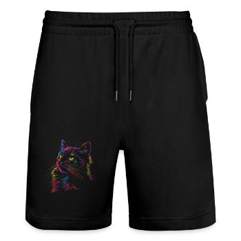 Colorful cat art in sketch style - Stanley/Stella Trainer Unisex Organic Jogging Shorts - black - Front - Nik (191cm) & Marisol (170cm)