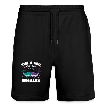 Une seule fille aime les baleines - Short de jogging bio TRAINER Stanley/Stella unisexe - noir - Devant - Nik (191cm) & Marisol (170cm)