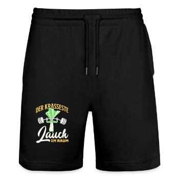 Gewichtheber DER KRASSESTE LAUCH IM GYM Lustig - Stanley/Stella Unisex Bio Joggingshorts Trainer  - Schwarz - Vorne - Nik (191cm) & Marisol (170cm)