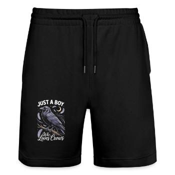 Just a boy who loves crows - Stanley/Stella Trainer Unisex Organic Jogging Shorts - black - Front - Nik (191cm) & Marisol (170cm)
