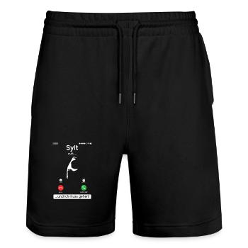 SYLT APPELLE ET JE DOIS Y ALLER Sylt Drôle - Short de jogging bio TRAINER Stanley/Stella unisexe - noir - Devant - Nik (191cm) & Marisol (170cm)