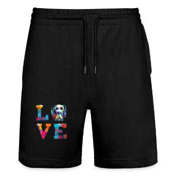 Great Dane Love Colorful Abstract Paint Splatter - Stanley/Stella Trainer Unisex Organic Jogging Shorts - black - Front - Nik (191cm) & Marisol (170cm)
