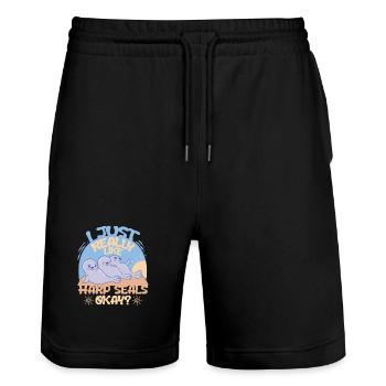 Sattelrobbe Robben Really Like Harp Seals - Stanley/Stella Unisex Bio Joggingshorts Trainer  - Schwarz - Vorne - Nik (191cm) & Marisol (170cm)