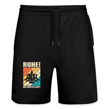Cadeaux pour joueurs d’échecs Accessoires d’échecs Échiquier Échiquier - Short de jogging bio TRAINER Stanley/Stella unisexe - noir - Devant - Nik (191cm) & Marisol (170cm)