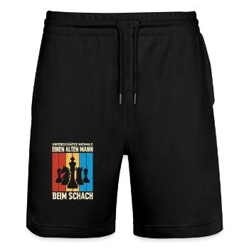 Cadeaux pour joueurs d’échecs Accessoires d’échecs Échiquier Échiquier - Short de jogging bio TRAINER Stanley/Stella unisexe - noir - Devant - Nik (191cm) & Marisol (170cm)