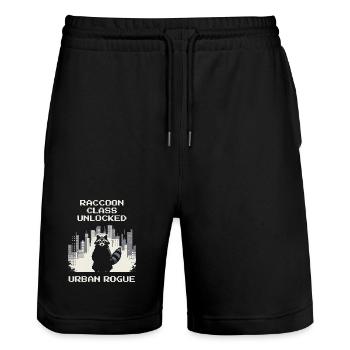 Raccoon Class Unlocked | Urban Rogue - Stanley/Stella Trainer Unisex Organic Jogging Shorts - black - Front - Nik (191cm) & Marisol (170cm)