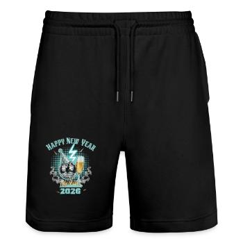 Frohes neues Jahr 2026 Feuerwerksfeier - Stanley/Stella Unisex Bio Joggingshorts Trainer  - Schwarz - Vorne - Nik (191cm) & Marisol (170cm)