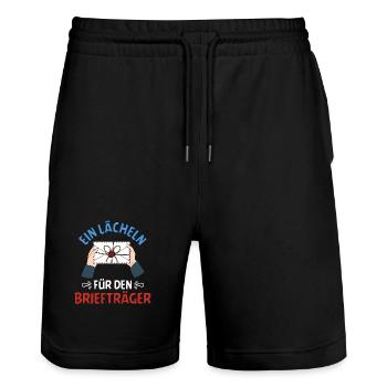 Postmen A SMILE FOR POSTMEN FUNNY - Stanley/Stella Trainer Unisex Organic Jogging Shorts - black - Front - Nik (191cm) & Marisol (170cm)