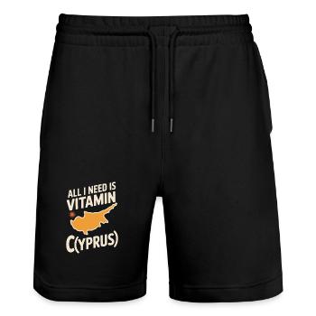 Zypern All I Need Is Vitamin Cyprus Zypern Flagge - Stanley/Stella Unisex Bio Joggingshorts Trainer  - Schwarz - Vorne - Nik (191cm) & Marisol (170cm)