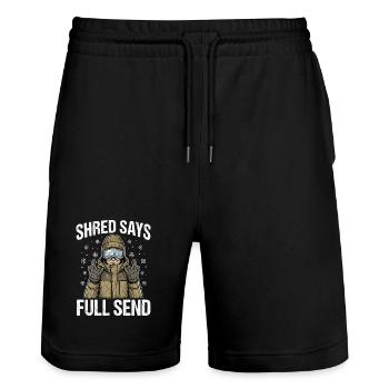 Shred Says Full Send Snow - Stanley/Stella Unisex Bio Joggingshorts Trainer  - Schwarz - Vorne - Nik (191cm) & Marisol (170cm)