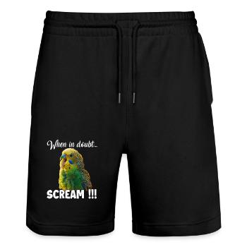 Kreative Geschenke Vogelfreunde Wellensittich  - Stanley/Stella Unisex Bio Joggingshorts Trainer  - Schwarz - Vorne - Nik (191cm) & Marisol (170cm)