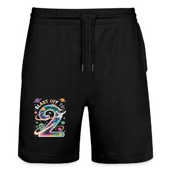 Abflug ins Weltall 2. Geburtstag Kindergeburtstag - Stanley/Stella Unisex Bio Joggingshorts Trainer  - Schwarz - Vorne - Nik (191cm) & Marisol (170cm)