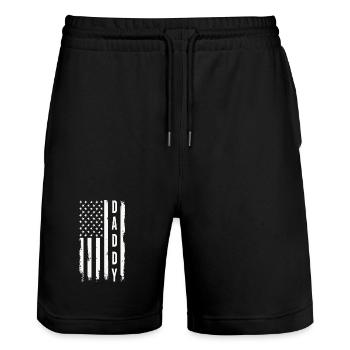 Daddy US Flag Patriotic Father America - Stanley/Stella Trainer Unisex Organic Jogging Shorts - black - Front - Nik (191cm) & Marisol (170cm)