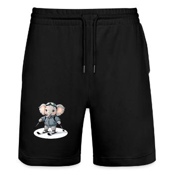Skifahrender Elefant Hoodie - Stanley/Stella Unisex Bio Joggingshorts Trainer  - Schwarz - Vorne - Nik (191cm) & Marisol (170cm)