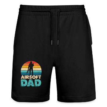 Airsoft Dad Retro Sunset Silhouette - Stanley/Stella Trainer Unisex Organic Jogging Shorts - black - Front - Nik (191cm) & Marisol (170cm)
