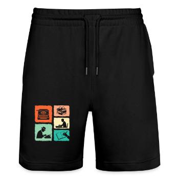 Writer Vintage Collage Writing Author Journalist - Stanley/Stella Trainer Unisex Organic Jogging Shorts - black - Front - Nik (191cm) & Marisol (170cm)