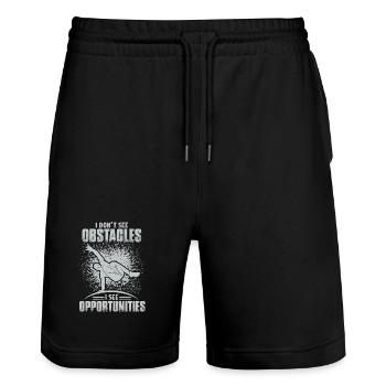 Parkour Ich sehe keine Hindernisse Ich sehe Chancen - Stanley/Stella Unisex Bio Joggingshorts Trainer  - Schwarz - Vorne - Nik (191cm) & Marisol (170cm)