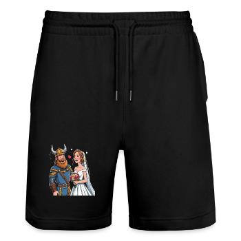 Wikinger Viking Legende Seemann Odin Rabe Hochzeit - Stanley/Stella Unisex Bio Joggingshorts Trainer  - Schwarz - Vorne - Nik (191cm) & Marisol (170cm)