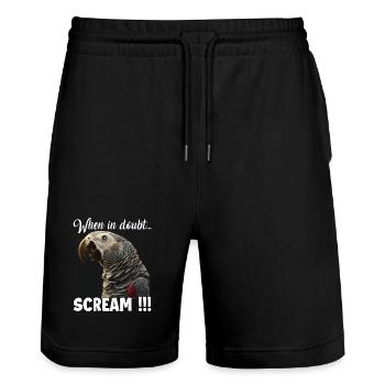 Idée de cadeau humoristique pour les gardiens de perroquets - Short de jogging bio TRAINER Stanley/Stella unisexe - noir - Devant - Nik (191cm) & Marisol (170cm)